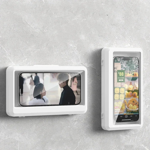 ShowerPod waterproof shower phone holder mounted on a bathroom wall